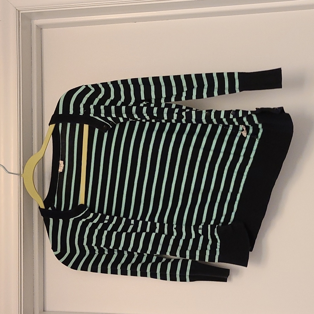 Mint green and navy stripe j crew cardigan